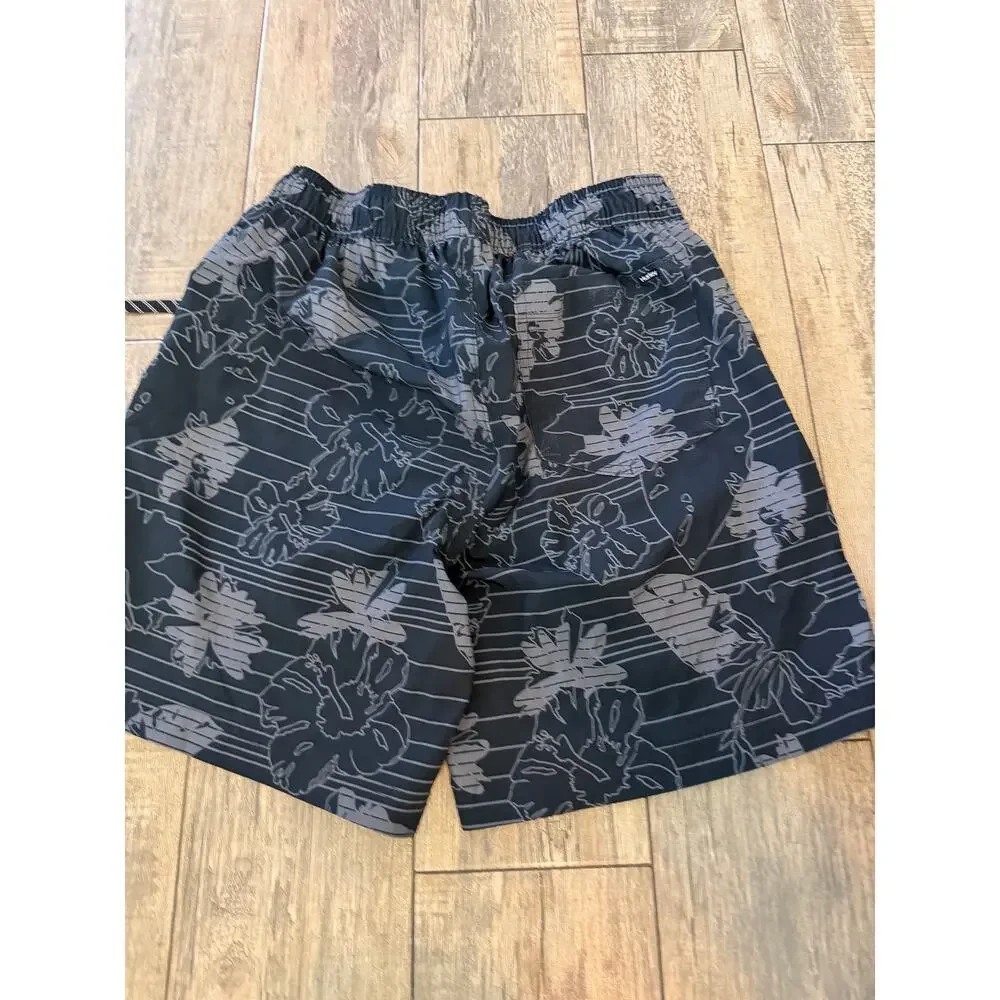 Hurley Volley Board Short Size Medium Black Hibiscus Stretch Elastic Waistband